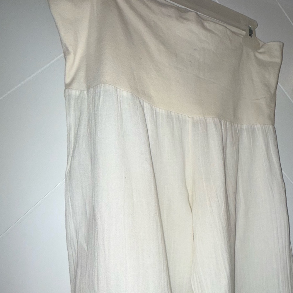 Elan Beach linen cotton gauze flowy fold over jersey modal Pants medium cream - Picture 5 of 12